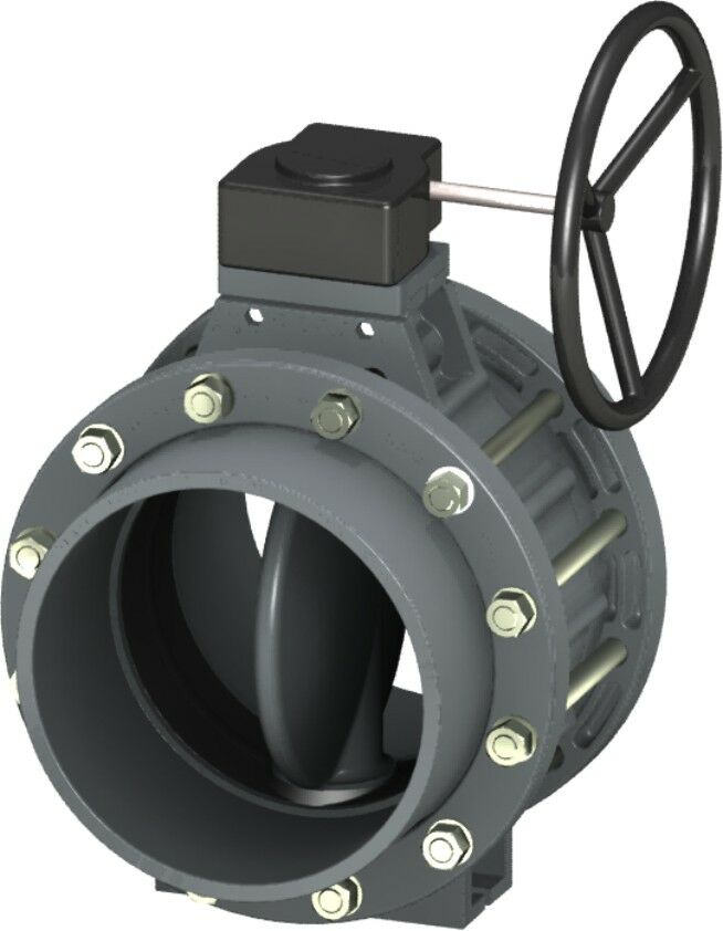 UPVC Nozbart Dişli Kutulu Kelebek Vana 110 mm - Kole+Flanş Komple