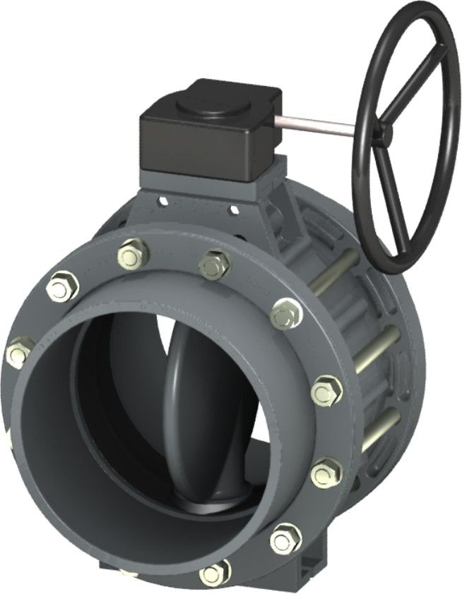 UPVC Nozbart Dişli Kutulu Kelebek Vana 225 mm - Kole+Flanş Komple