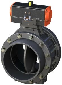 UPVC Pnömatik Aktüatörlü Nozbart Kelebek Vana 125 mm - Tek etkili - Kole+Flanş Komple - 220Volt