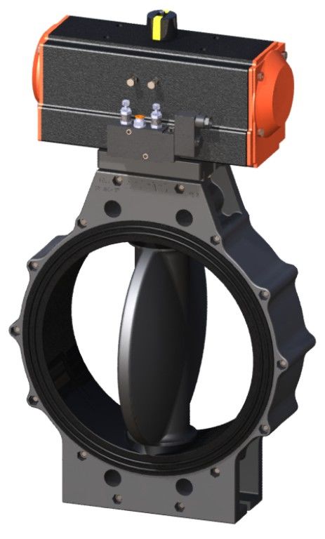 UPVC Pnömatik Aktüatörlü Nozbart Kelebek Vana 140 mm - Çift etkili - Çıplak - 24 Volt