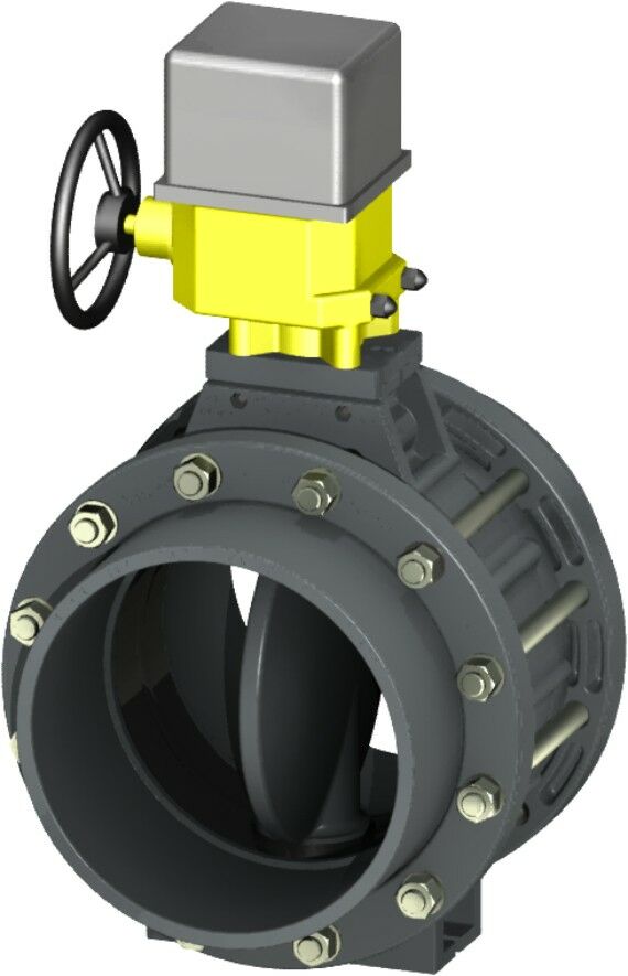 UPVC Elektrik Aktüatörlü Nozbart Kelebek Vana 225 mm - Kole+Flanş Komple - 220Volt