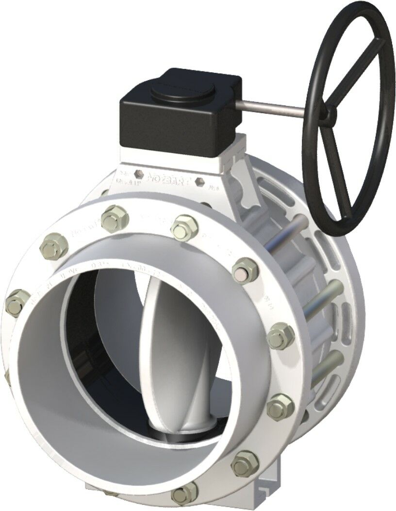 PPRC Nozbart Dişli Kutulu Beyaz Kelebek Vana 225 mm - Kole+Flanş Komple