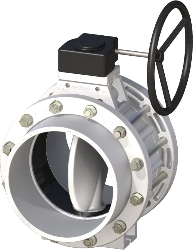 PPRC Nozbart Dişli Kutulu Beyaz Kelebek Vana 250 mm - Kole+Flanş Komple