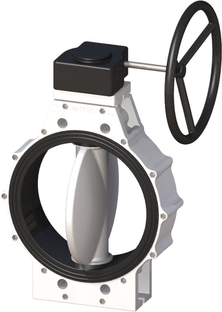 PPRC Nozbart Dişli Kutulu Beyaz Kelebek Vana 280 mm - Çıplak