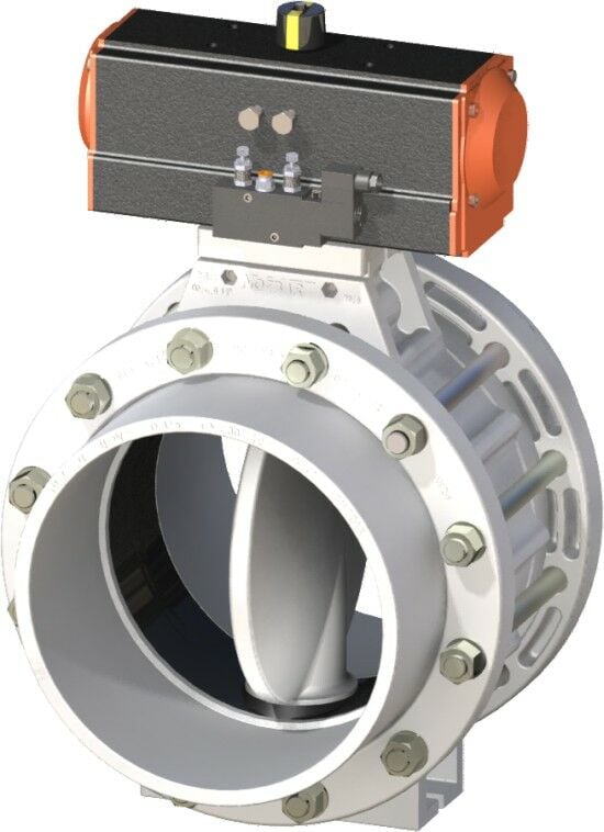 PPRC Pnömatik Aktüatörlü Beyaz Kelebek Vana 110 mm - Kole+Flanş Komple - Tek etkili - 24 Volt