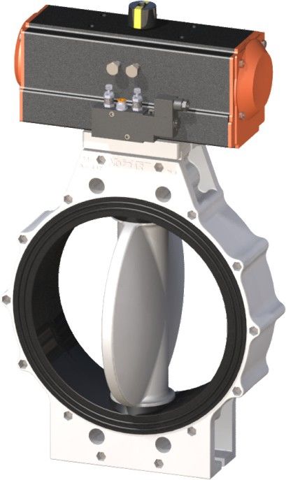 PPRC Pnömatik Aktüatörlü Beyaz Kelebek Vana 140 mm - Çıplak - Tek etkili - 220Volt