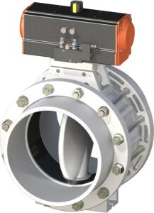 PPRC Pnömatik Aktüatörlü Beyaz Kelebek Vana 63 mm - Kole+Flanş Komple - Çift etkili - 24 Volt