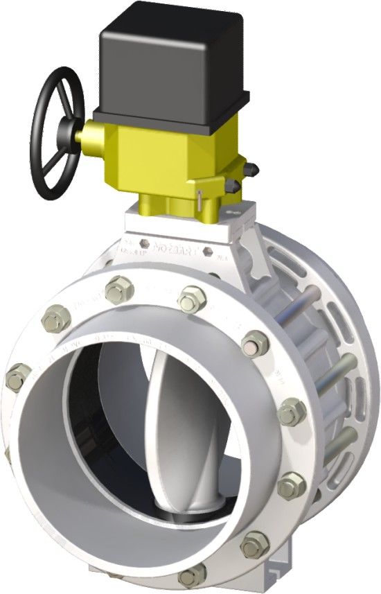 PPRC Elektrik Aktüatörlü Beyaz Kelebek Vana 90 mm - Kole+Flanş Komple - 24 Volt