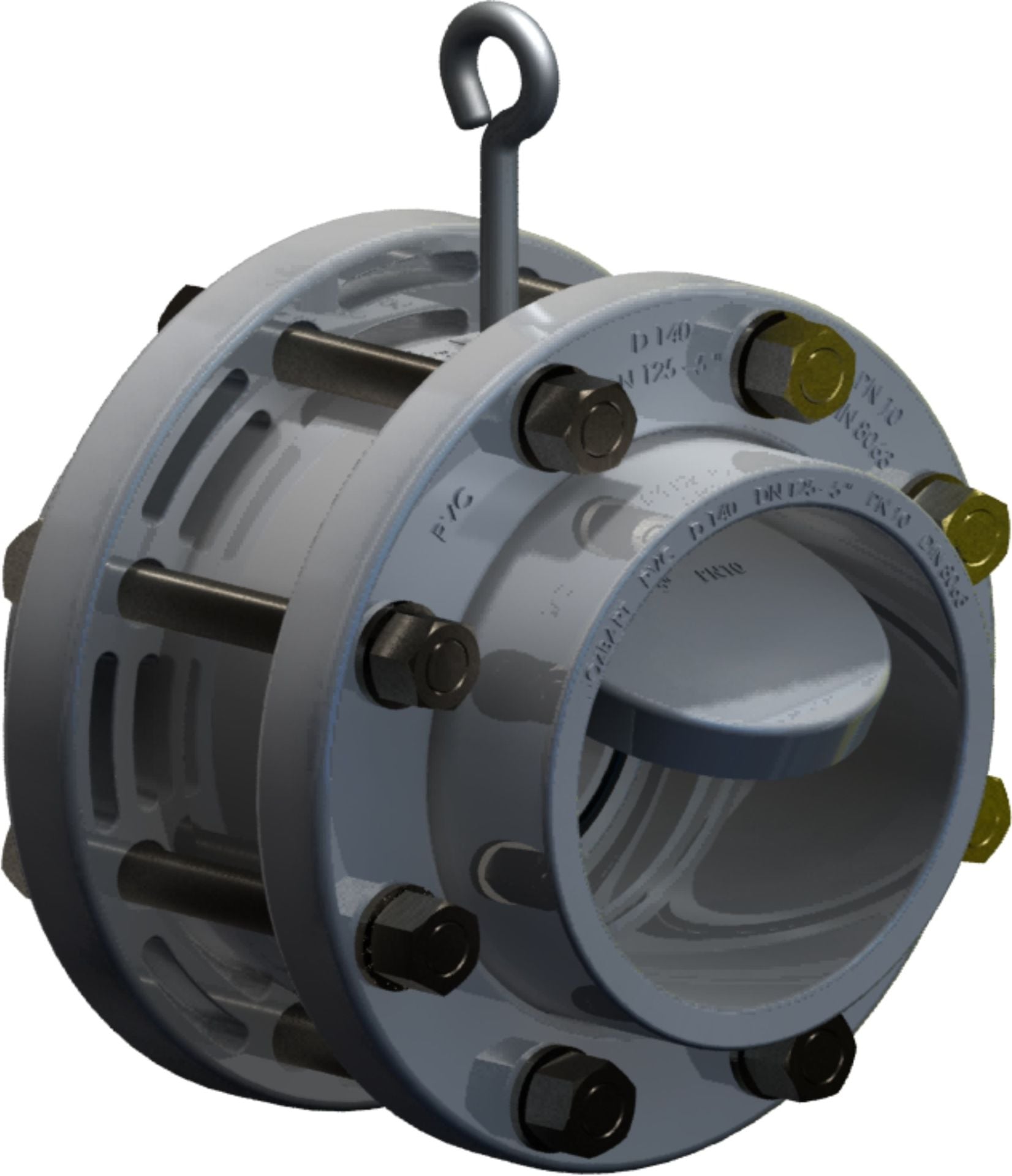 UPVC Çalpara Çekvalf 200 mm - Kole+Flanş Komple