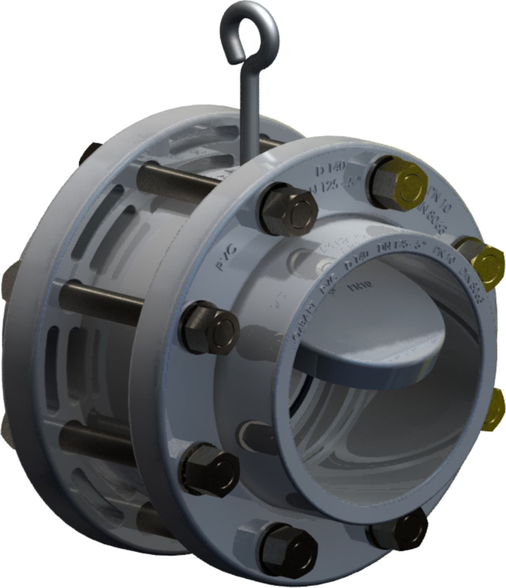 UPVC Çalpara Çekvalf 280 mm - Kole+Flanş Komple