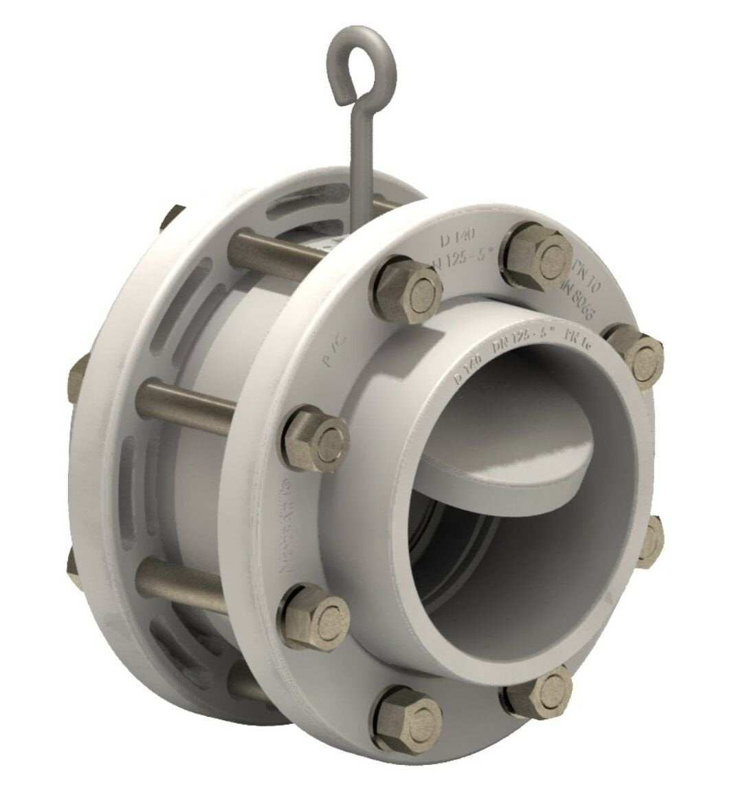 PPRC Beyaz Çalpara Çekvalf 125 mm - Kole+Flanş Komple